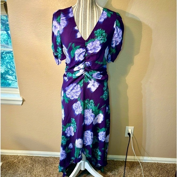 NWT Floral Dress Medium by A New Day Rich Purple Abstract Floral Hi-Low Ruched - Picture 2 of 16